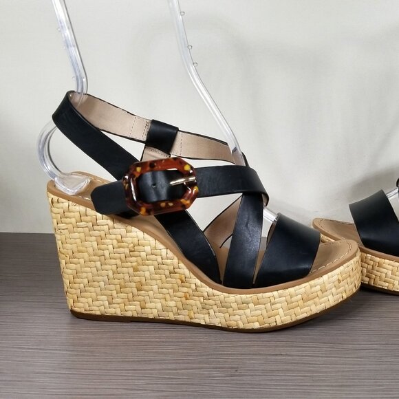 Louise et Cie Palina Platform Wedge Sandal, Black Leather, Womens Size 8.5 - Picture 7 of 11